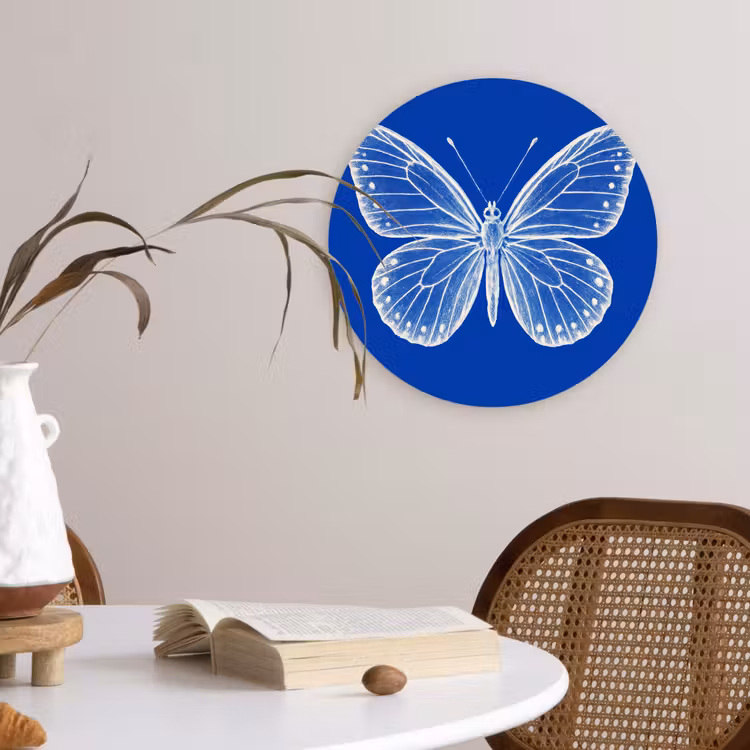 Vlinder - Wit - Getekend - Stippen Wandcirkel plexiglas klein -sfeer4
