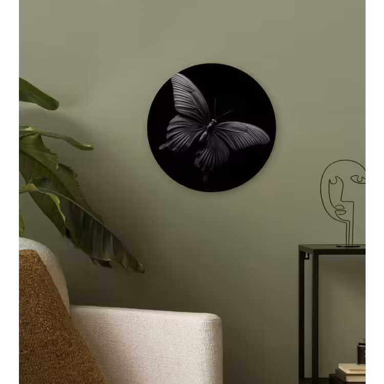 Vlinder - Zwart - Insect - Dieren Wandcirkel plexiglas klein -sfeer3