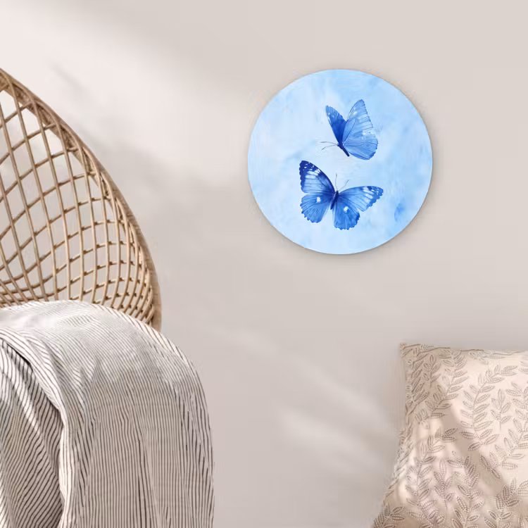 Vlinders - Sierlijk - Blauw Wandcirkel plexiglas klein -sfeer5