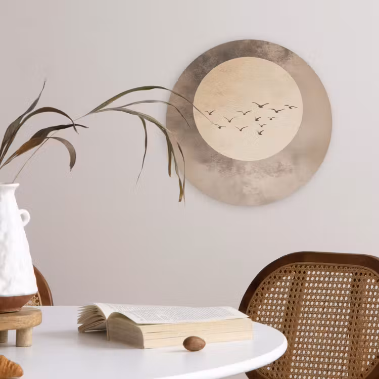 Vogel - Beige - Japandi Wandcirkel plexiglas klein -sfeer4