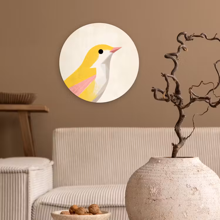 Vogel - Minimalistisch - Geel Wandcirkel plexiglas klein -sfeer1