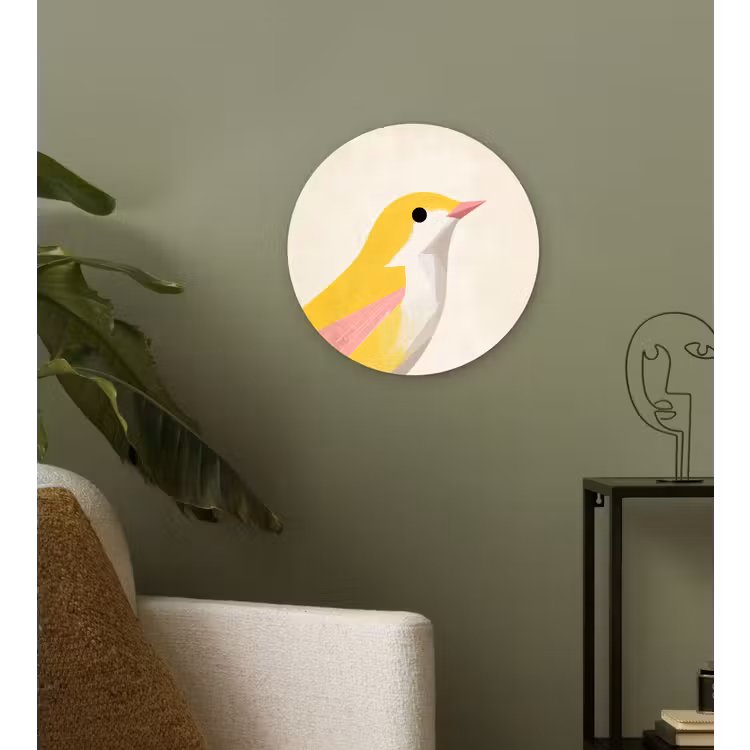 Vogel - Minimalistisch - Geel Wandcirkel plexiglas klein -sfeer3