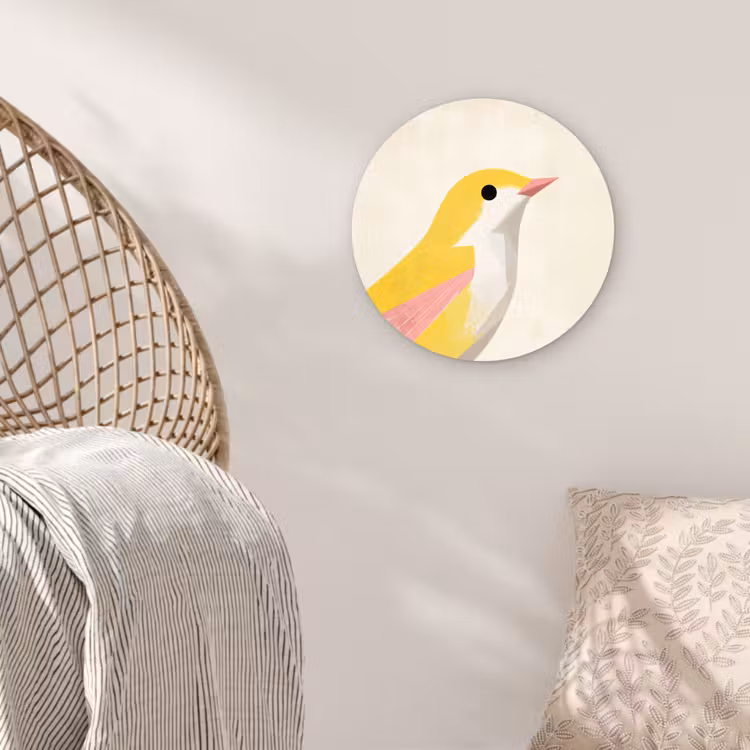 Vogel - Minimalistisch - Geel Wandcirkel plexiglas klein -sfeer5