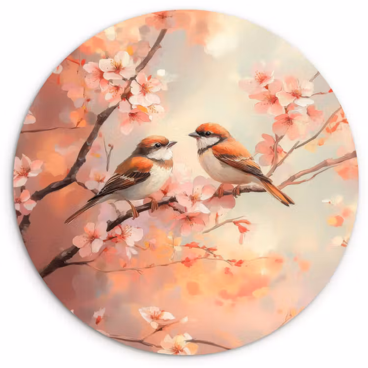 Vogels - Romantic - Bloesemtak Wandcirkel plexiglas klein -3d