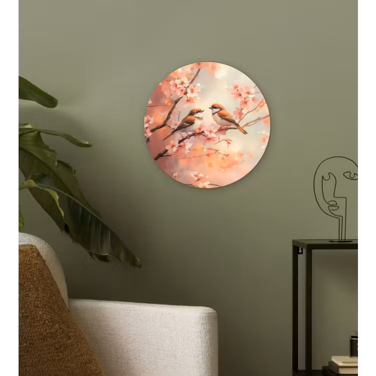 Vogels - Romantic - Bloesemtak Wandcirkel plexiglas klein -sfeer3