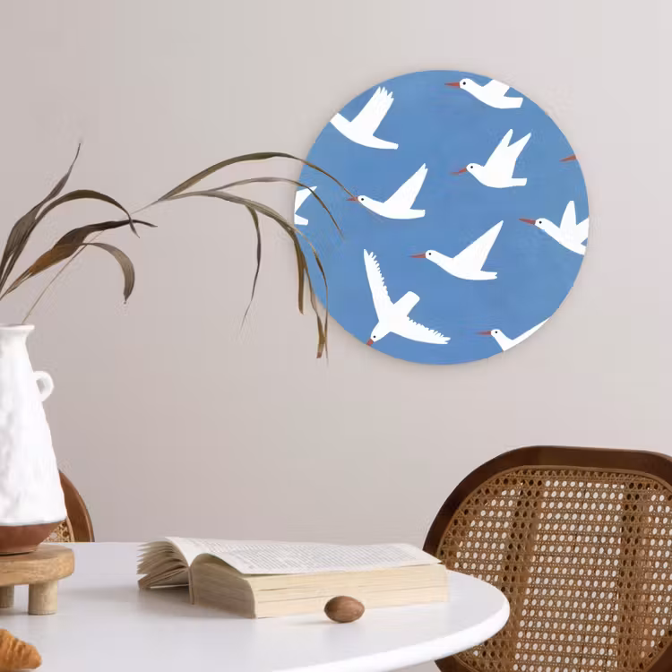 Vogels - Wit - Patroon Wandcirkel plexiglas klein -sfeer4