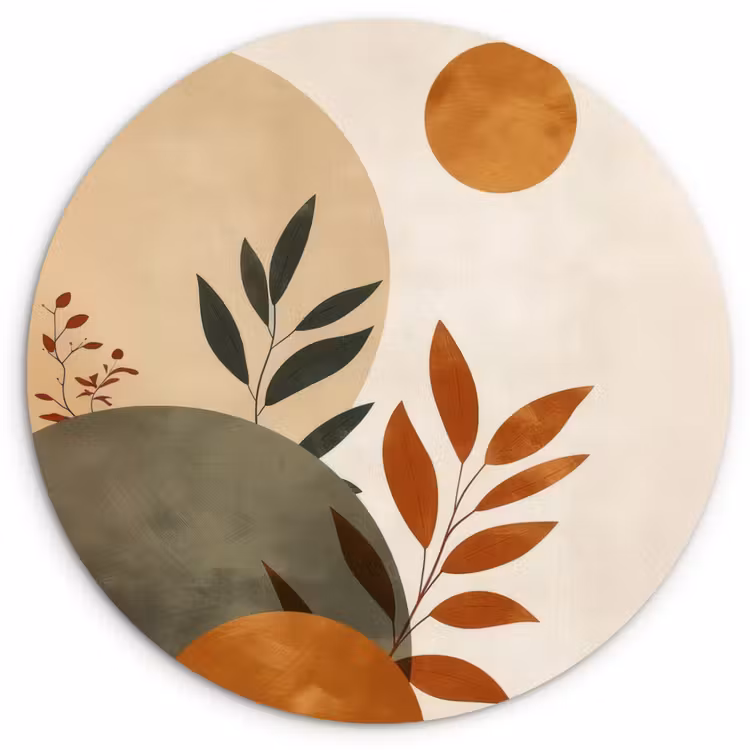 Vormen - Rond - Bladeren - Beige Wandcirkel plexiglas klein -3d