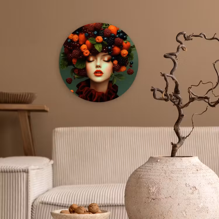 Vrouw - Aardbeien - Frambozen - Bramen - Bessen Wandcirkel plexiglas klein -sfeer1