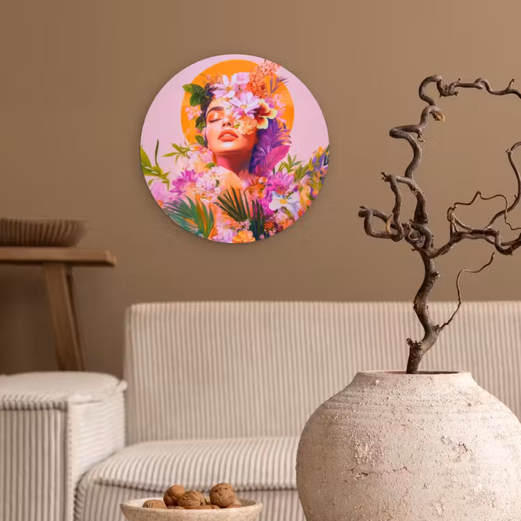 Vrouw - Abstract - Cirkel - Bloemen Wandcirkel plexiglas klein -sfeer1
