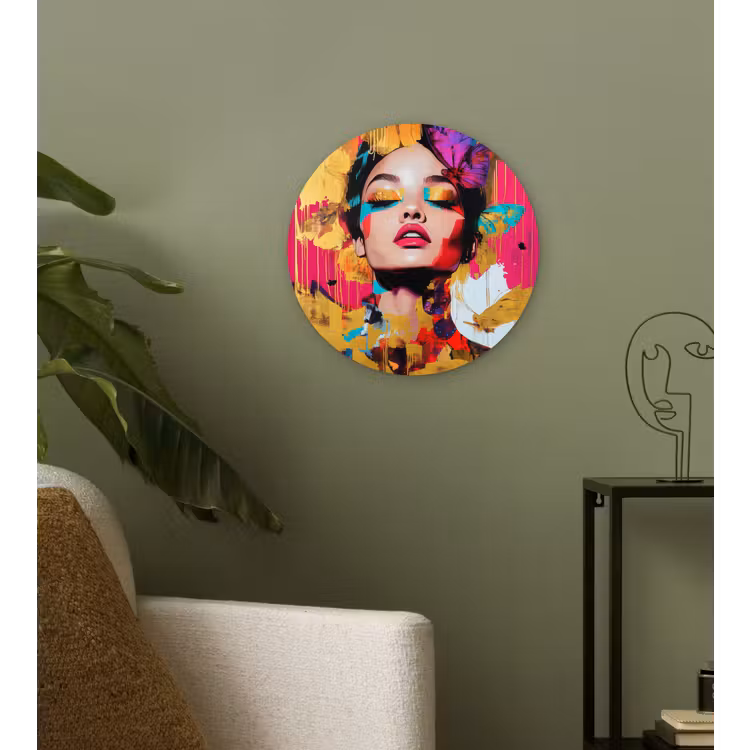 Vrouw - Abstract - Kleurrijk Wandcirkel plexiglas klein -sfeer3