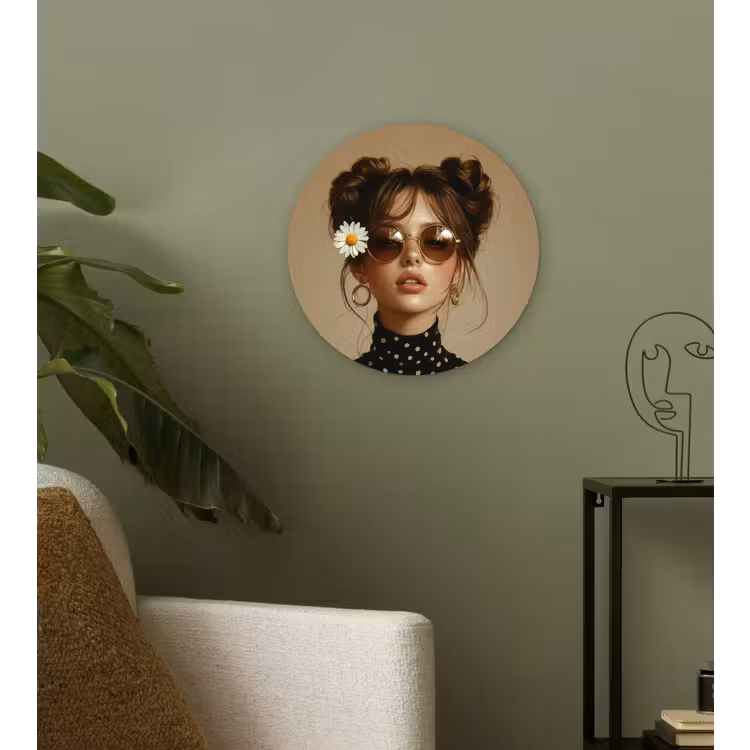 Vrouw - Beige - Bloem - Modern - Portret Wandcirkel plexiglas klein -sfeer3