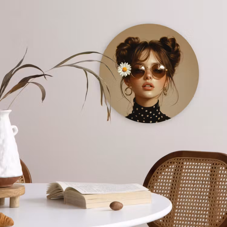 Vrouw - Beige - Bloem - Modern - Portret Wandcirkel plexiglas klein -sfeer4
