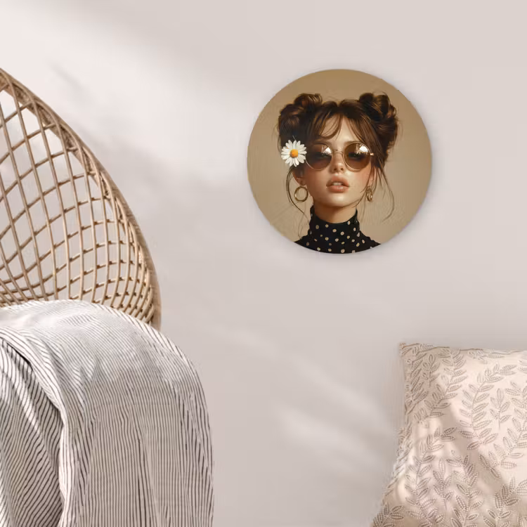 Vrouw - Beige - Bloem - Modern - Portret Wandcirkel plexiglas klein -sfeer5