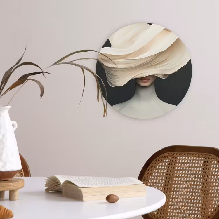 Vrouw - Beige - hoed Wandcirkel plexiglas klein -sfeer4