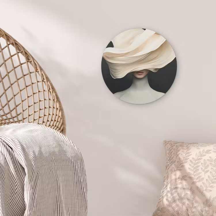 Vrouw - Beige - hoed Wandcirkel plexiglas klein -sfeer5