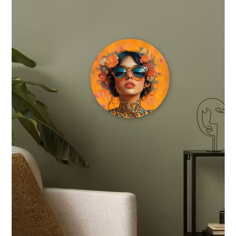 Vrouw - Bloemen - Aesthetic - Oranje Wandcirkel plexiglas klein -sfeer3