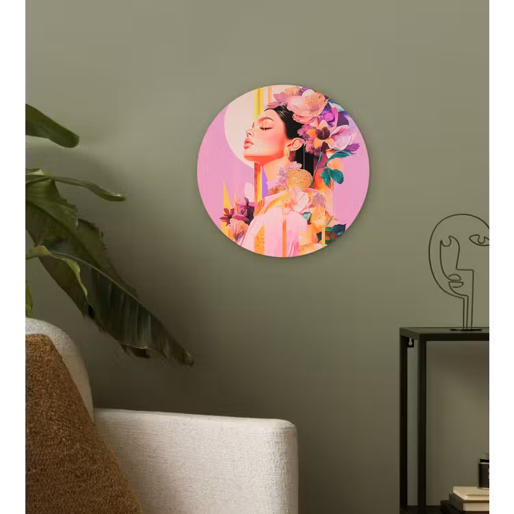 Vrouw - Bloemen - Paars - Abstract Wandcirkel plexiglas klein -sfeer3