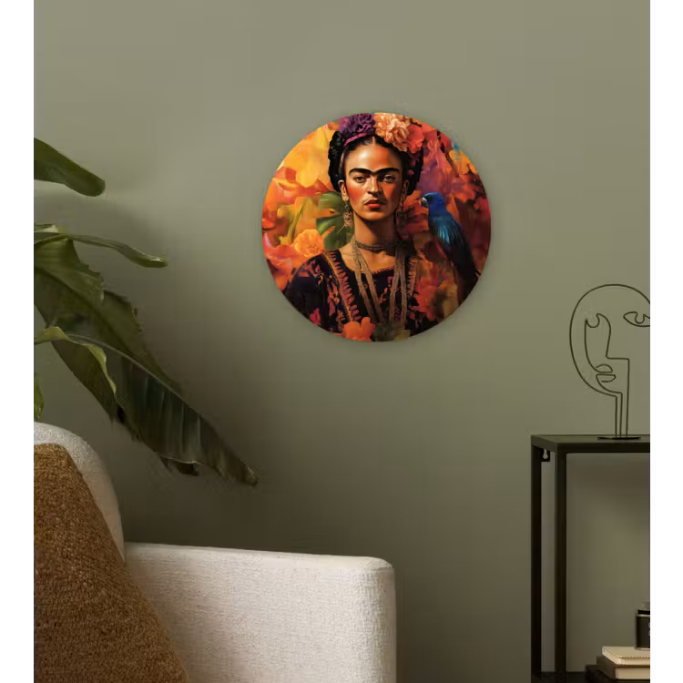 Vrouw - Bloemen - Papegaai - Schilderachtig Wandcirkel plexiglas klein -sfeer3