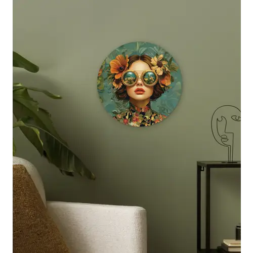 Vrouw - Bloemen - Vlinders - Natuur - Vintage Wandcirkel plexiglas klein -sfeer3