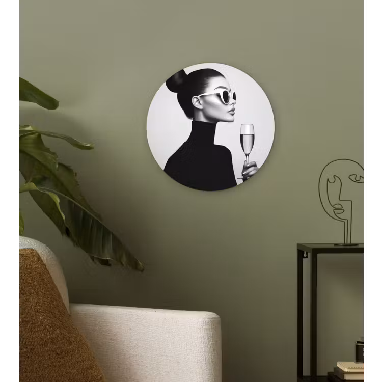Vrouw - Champagne - Modern Wandcirkel plexiglas klein -sfeer3