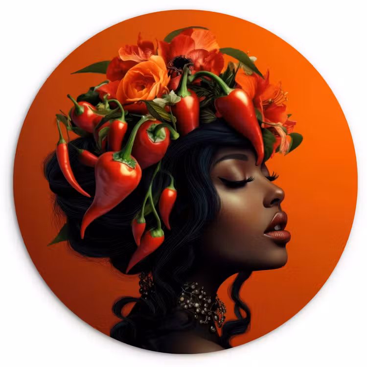 Vrouw - Chilipepers - Pepers - Bloemen Wandcirkel plexiglas klein -3d