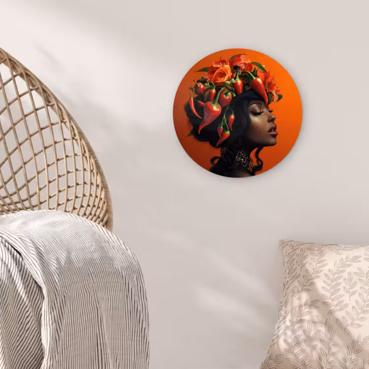 Vrouw - Chilipepers - Pepers - Bloemen Wandcirkel plexiglas klein -sfeer5