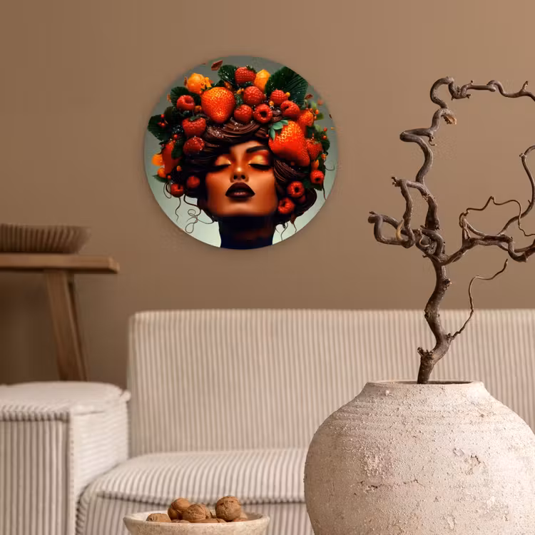 Vrouw - Chocolade - Frambozen - Aardbeien - Koekjes Wandcirkel plexiglas klein -sfeer1