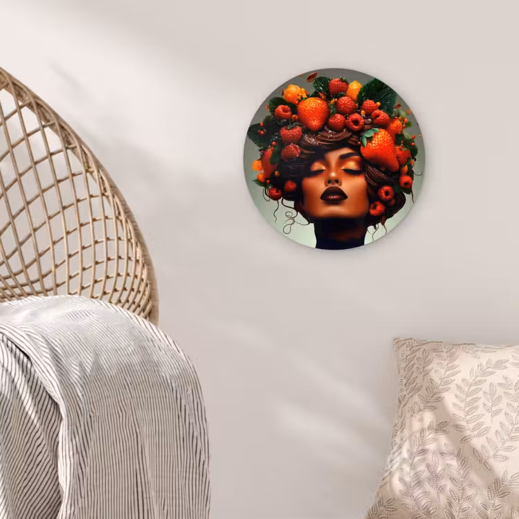 Vrouw - Chocolade - Frambozen - Aardbeien - Koekjes Wandcirkel plexiglas klein -sfeer5