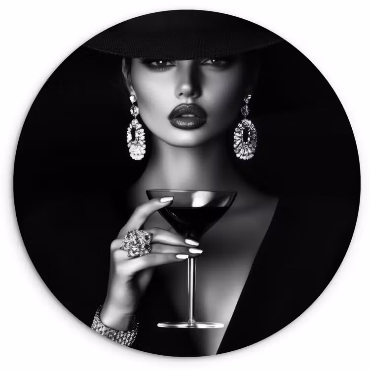 Vrouw - Cocktail - Chic Wandcirkel plexiglas klein -3d