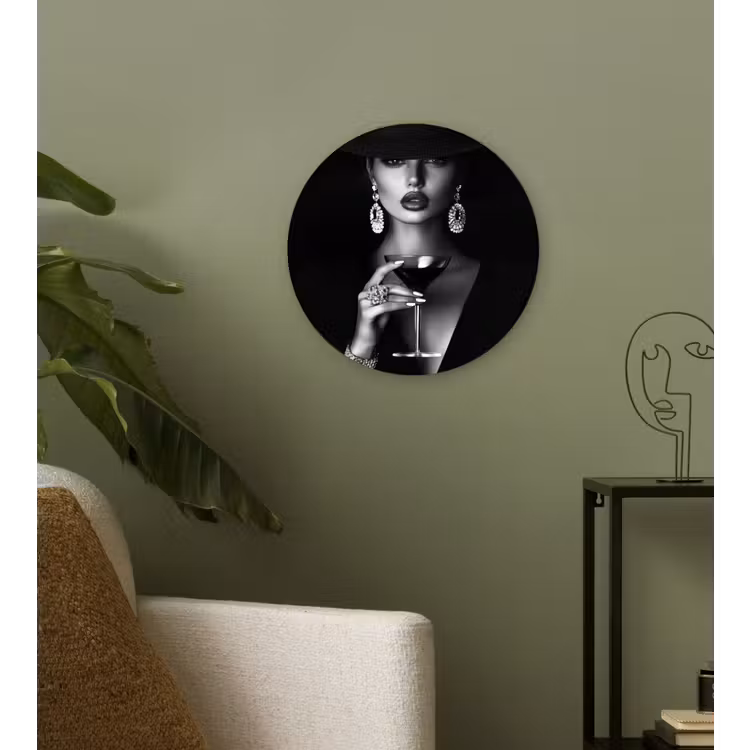 Vrouw - Cocktail - Chic Wandcirkel plexiglas klein -sfeer3