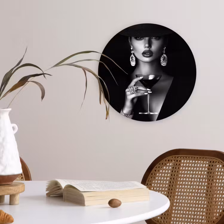 Vrouw - Cocktail - Chic Wandcirkel plexiglas klein -sfeer4