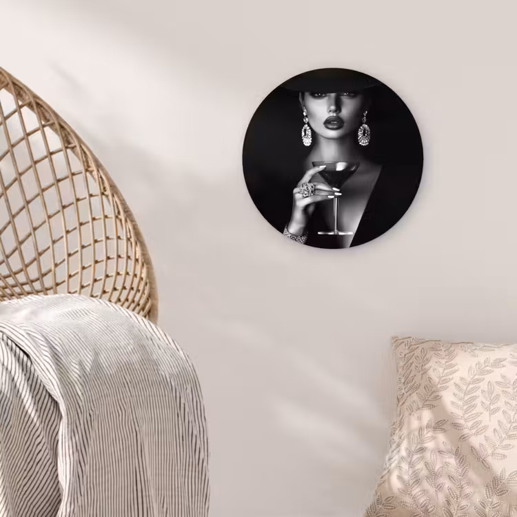 Vrouw - Cocktail - Chic Wandcirkel plexiglas klein -sfeer5