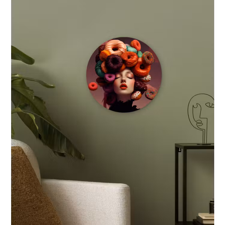 Vrouw - Donuts - Kleurrijk Wandcirkel plexiglas klein -sfeer3