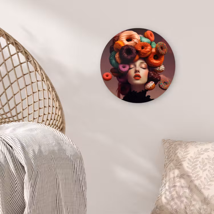 Vrouw - Donuts - Kleurrijk Wandcirkel plexiglas klein -sfeer5