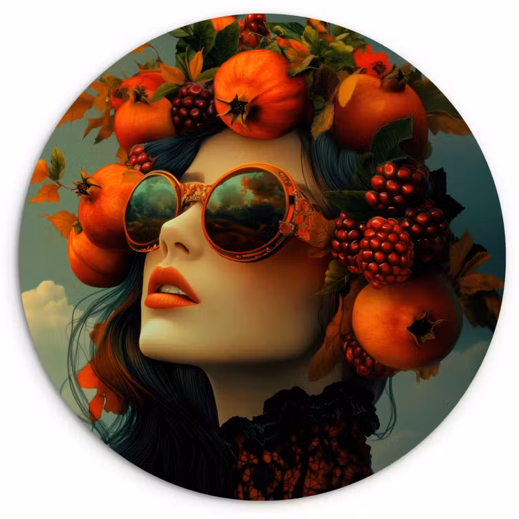 Vrouw - Granaatappel - Herfst - Zonnebril Wandcirkel plexiglas klein -3d