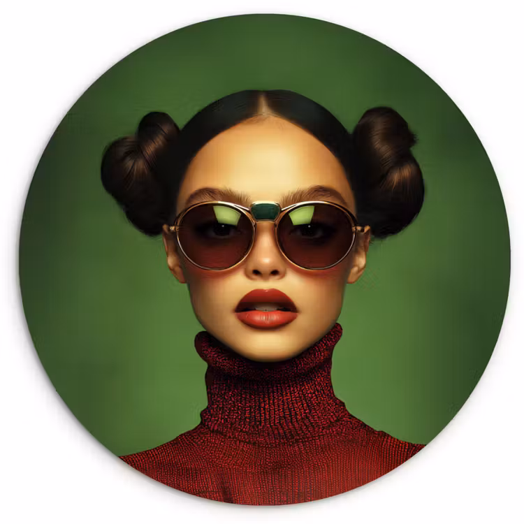 Vrouw - Groen - Bril - Aesthetic - Modern Wandcirkel plexiglas klein -3d