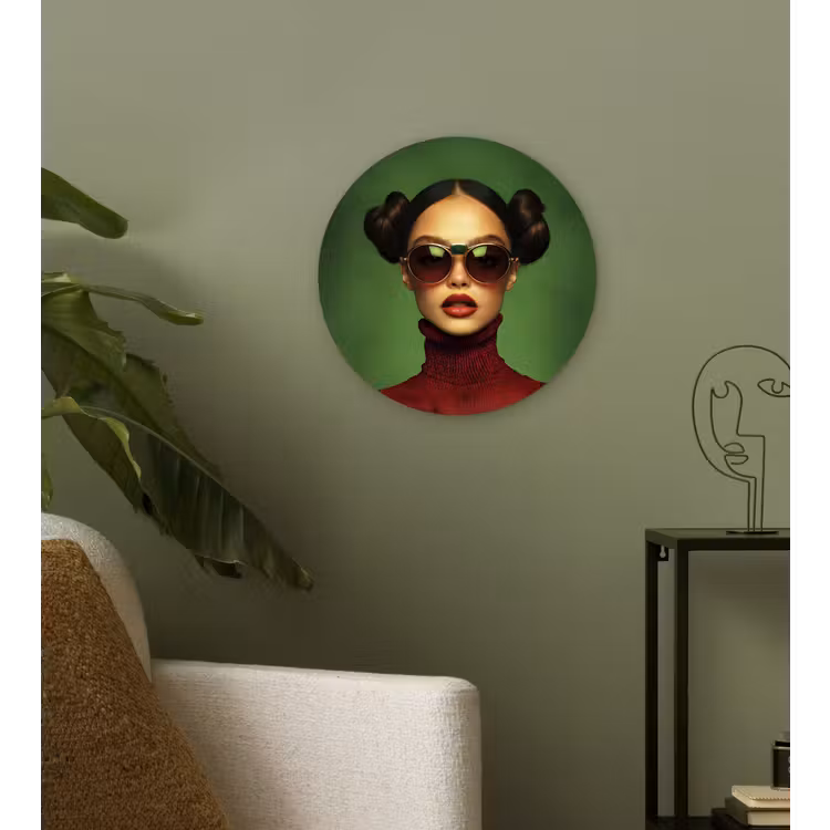 Vrouw - Groen - Bril - Aesthetic - Modern Wandcirkel plexiglas klein -sfeer3