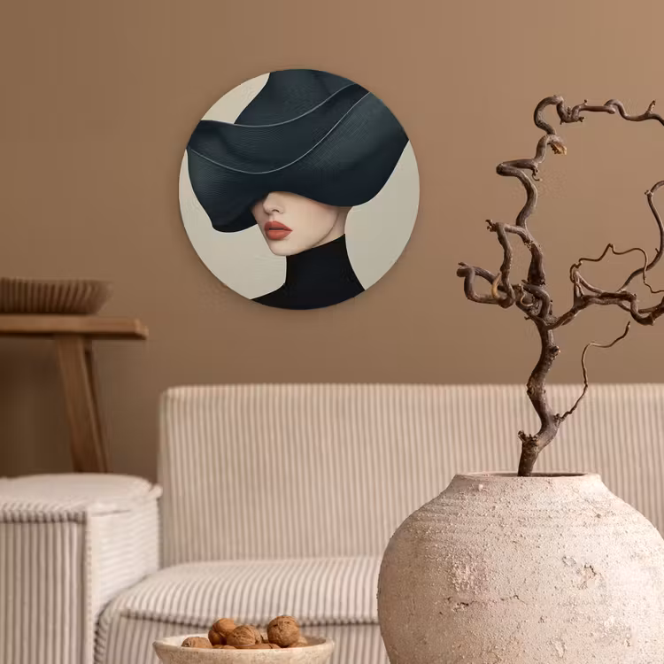 Vrouw - Groen - Hoed Wandcirkel plexiglas klein -sfeer1