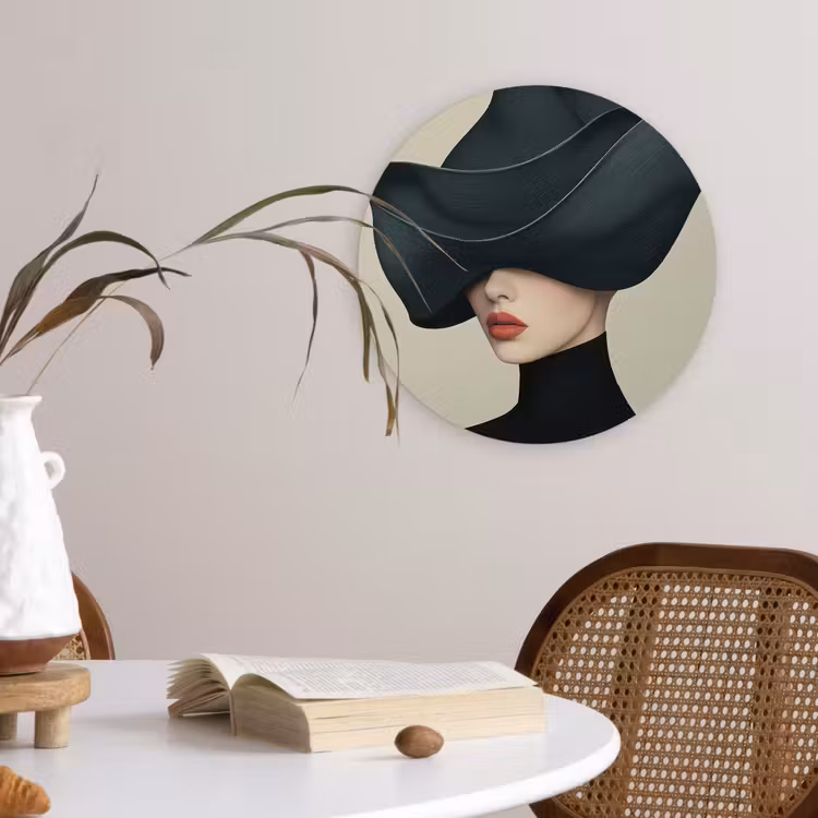Vrouw - Groen - Hoed Wandcirkel plexiglas klein -sfeer4