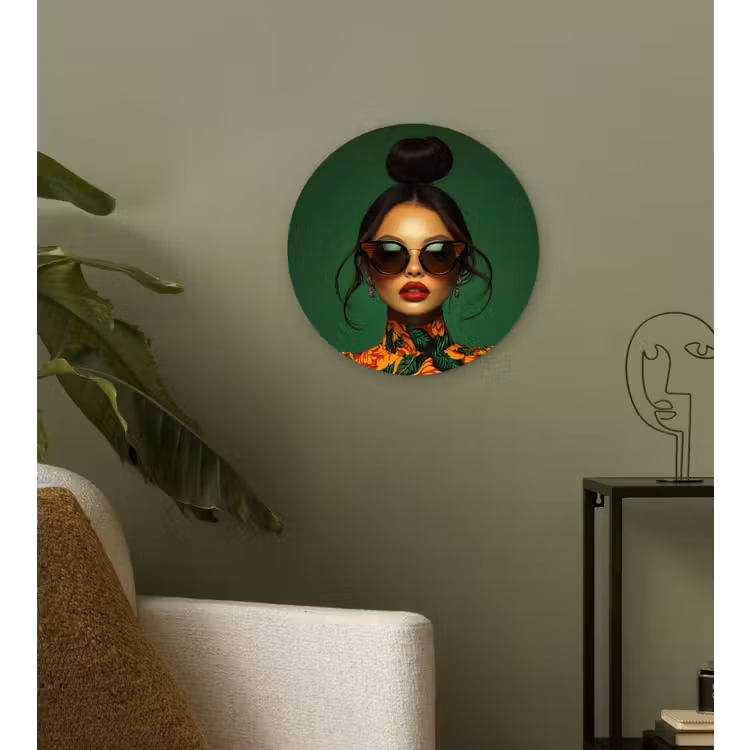 Vrouw - Groen - Modern - Bril - Abstract Wandcirkel plexiglas klein -sfeer3