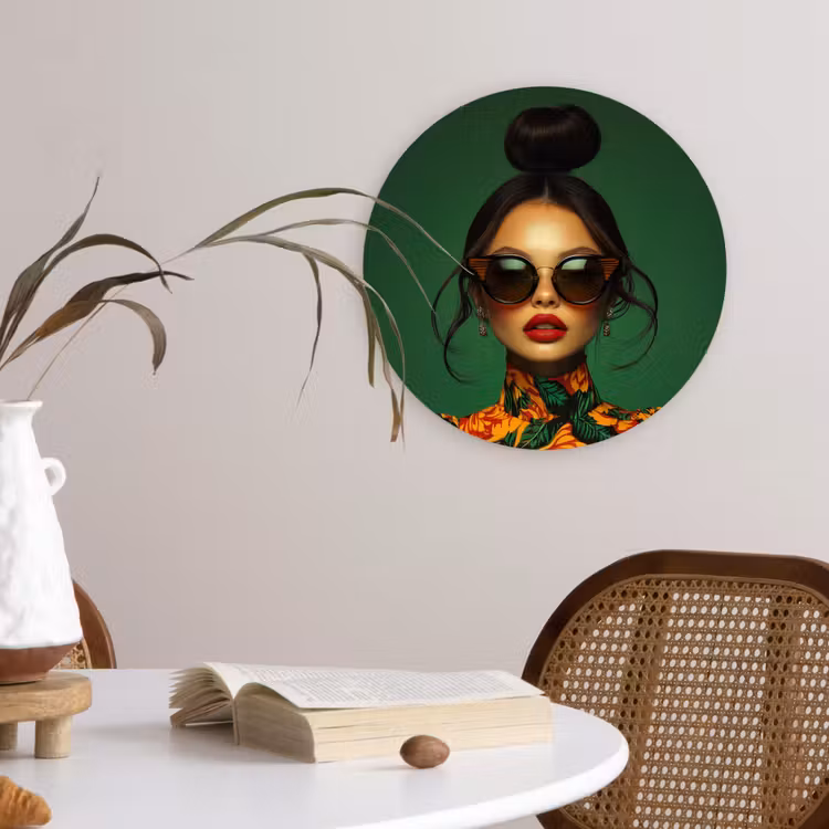 Vrouw - Groen - Modern - Bril - Abstract Wandcirkel plexiglas klein -sfeer4