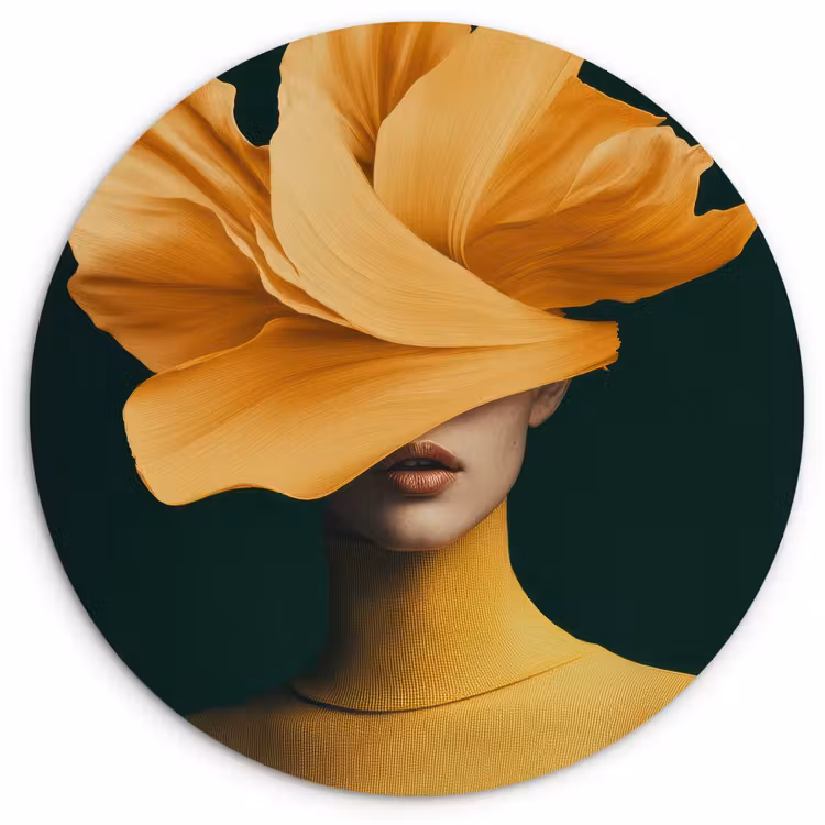 Vrouw - Hoed - Geel Wandcirkel plexiglas klein -3d