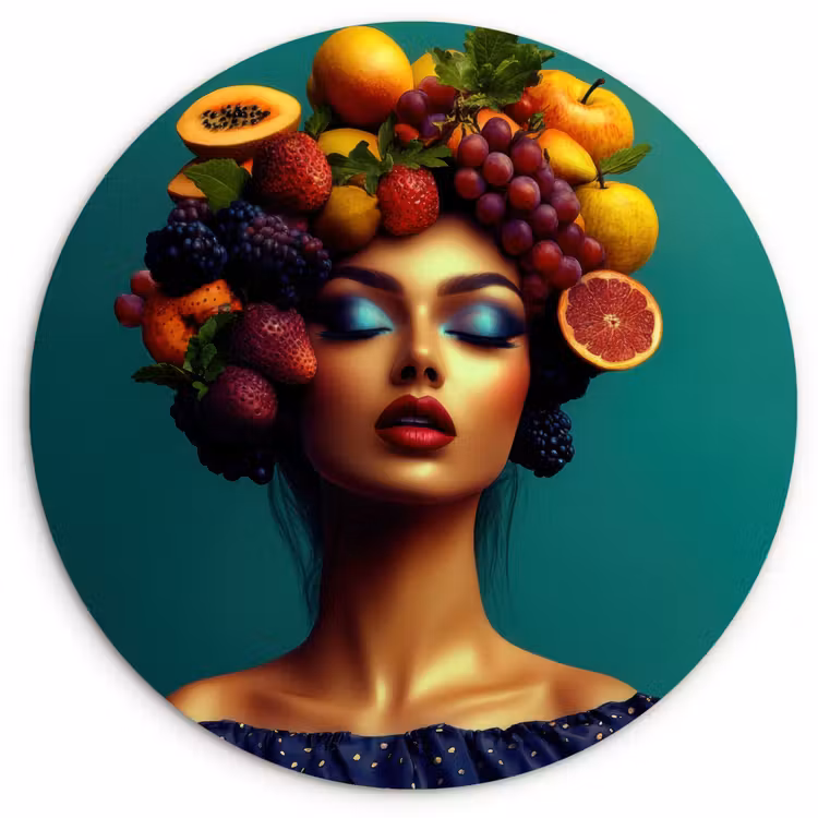 Vrouw - Hoodtooi - Tropisch - Fruit - Druiven Wandcirkel plexiglas klein -3d