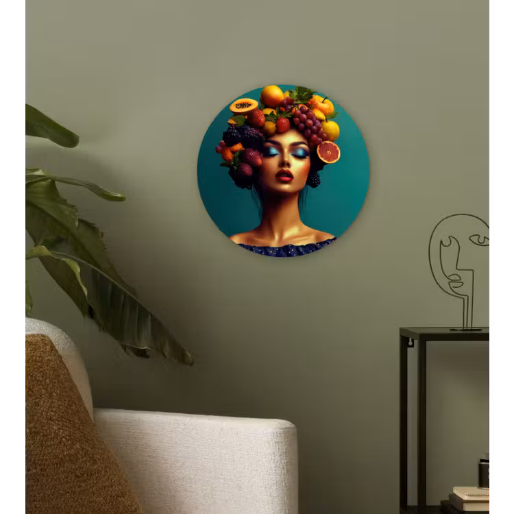 Vrouw - Hoodtooi - Tropisch - Fruit - Druiven Wandcirkel plexiglas klein -sfeer3