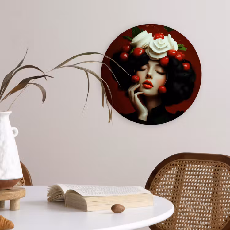 Vrouw - Kersen - Slagroom Wandcirkel plexiglas klein -sfeer4