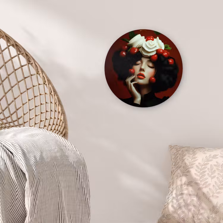 Vrouw - Kersen - Slagroom Wandcirkel plexiglas klein -sfeer5