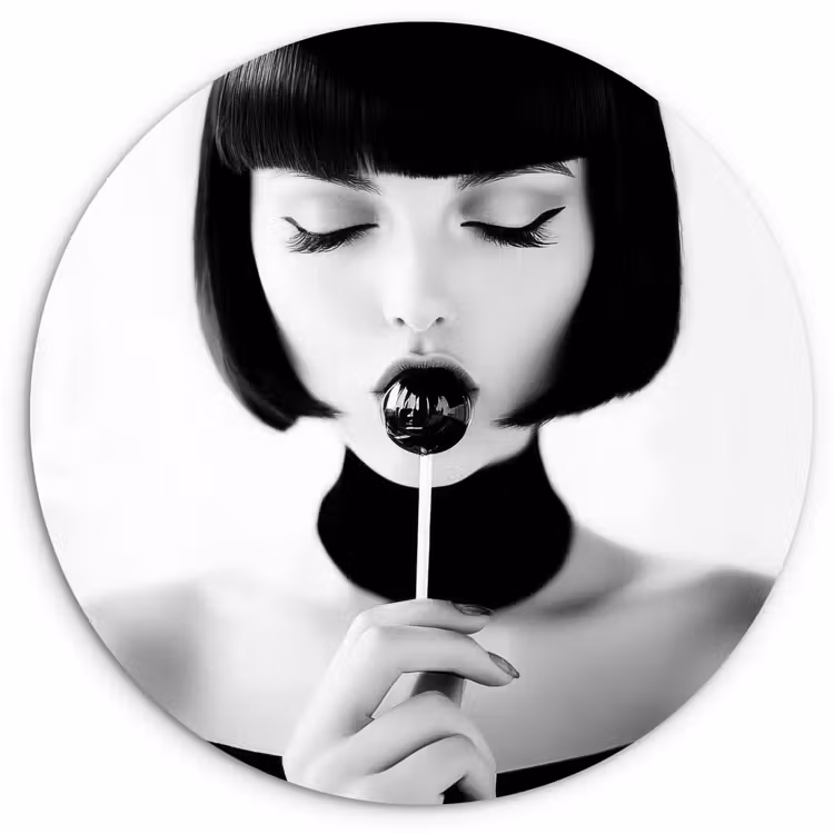 Vrouw - Lolly - Zwart - Wit Wandcirkel plexiglas klein -3d