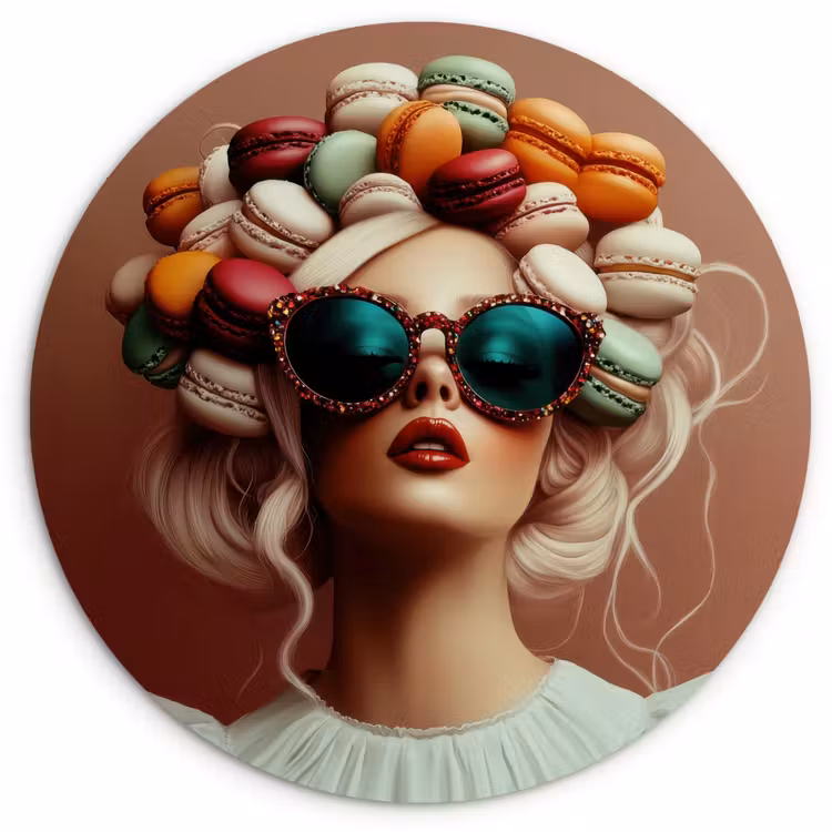 Vrouw - Macarons - Bril Wandcirkel plexiglas klein -3d