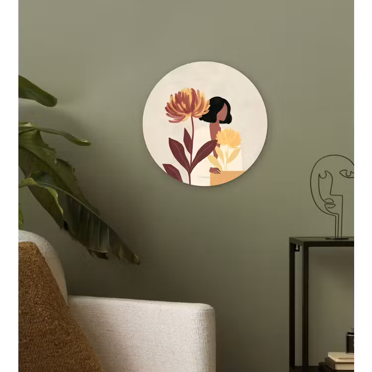 Vrouw - Minimalistisch - Bloem Wandcirkel plexiglas klein -sfeer3