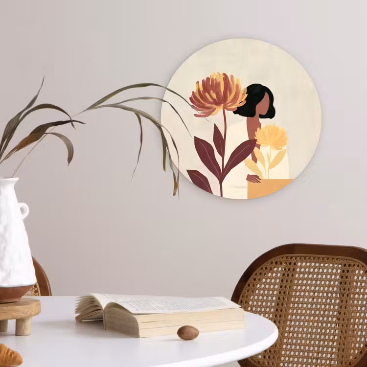 Vrouw - Minimalistisch - Bloem Wandcirkel plexiglas klein -sfeer4